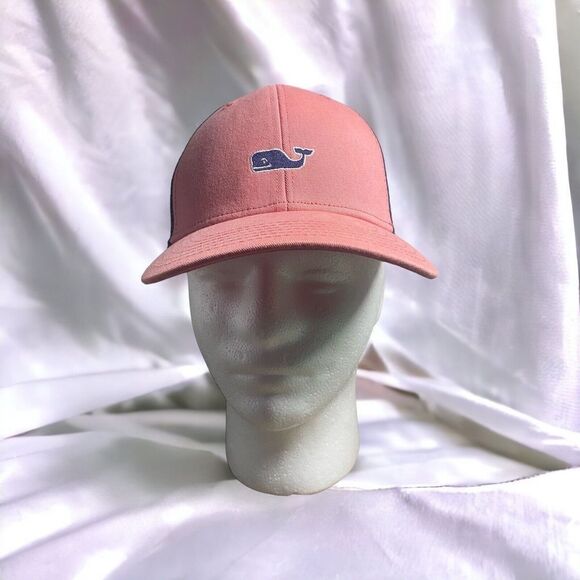 Vineyard Vines Cap Unisex Adjustable Pink/Salmon/Navy Whale Truckers Hat Mesh - Picture 1 of 8